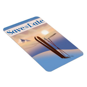 Save the Date Hochzeit Vintag Ski Magnet