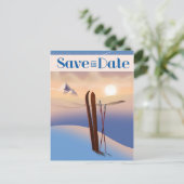 Save the Date Hochzeit Vintag Ski Postkarte (Stehend Vorderseite)