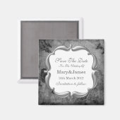 Save the Date Hochzeit Vintage Blumentextur Grau Magnet (Vorderseite/Rückseite)