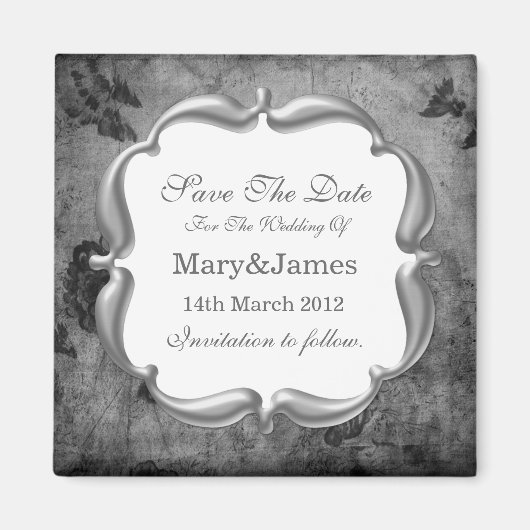 Save the Date Hochzeit Vintage Blumentextur Grau Magnet (Vorne)
