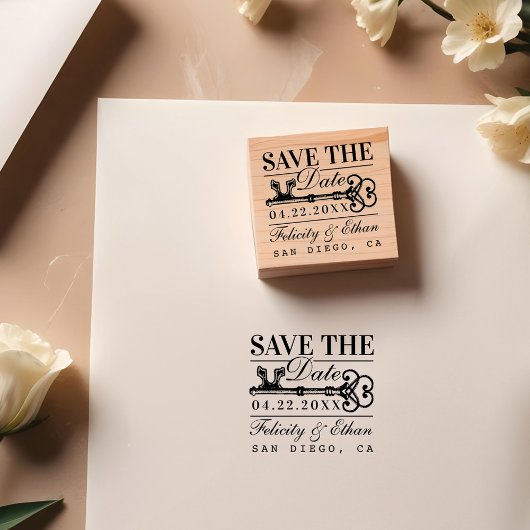 Save the Date Hochzeit Vintager antiker Schlüssel Gummistempel