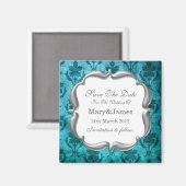 Save the Date Hochzeit Vintages Blumenmuster Blau Magnet (Vorderseite/Rückseite)