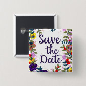 Save the Date Hochzeit Vintages Blumenriff Button (Vorne & Hinten)