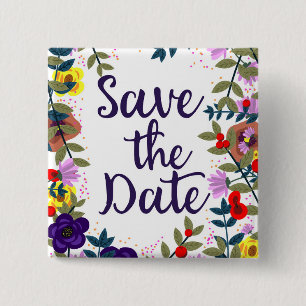 Save the Date Hochzeit Vintages Blumenriff Button