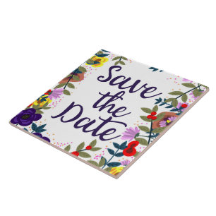 Save the Date Hochzeit Vintages Blumenriff Fliese