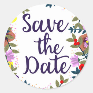 Save the Date Hochzeit Vintages Blumenriff Runder Aufkleber