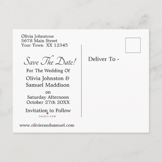 Save the Date - Hochzeit von Cobalt Blue & White R Ankündigungspostkarte (Rückseite)