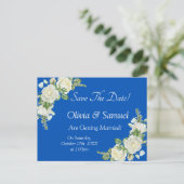Save the Date - Hochzeit von Cobalt Blue & White R Ankündigungspostkarte (Stehend Vorderseite)