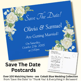 Save the Date - Hochzeit von Cobalt Blue & White R Ankündigungspostkarte