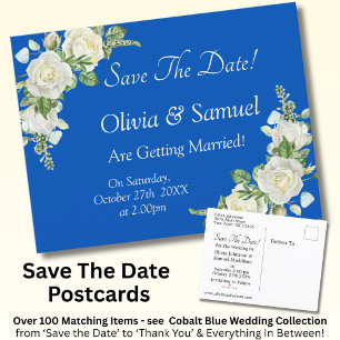 Save the Date - Hochzeit von Cobalt Blue & White R Ankündigungspostkarte