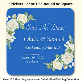Save the Date - Hochzeit von Cobalt Blue & White R Quadratischer Aufkleber