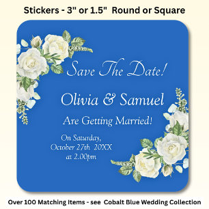 Save the Date - Hochzeit von Cobalt Blue & White R Quadratischer Aufkleber