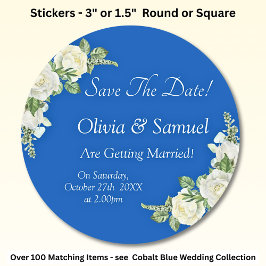 Save the Date - Hochzeit von Cobalt Blue & White R Runder Aufkleber