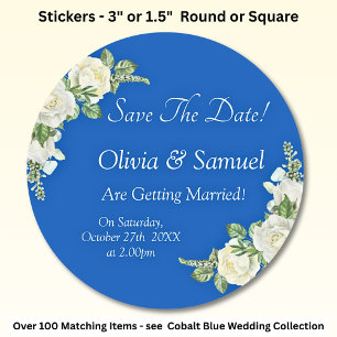 Save the Date - Hochzeit von Cobalt Blue & White R Runder Aufkleber