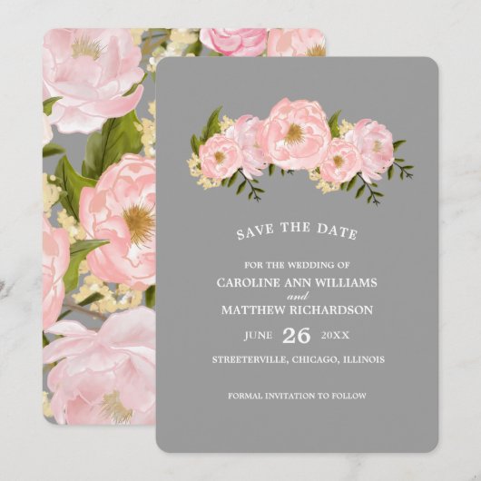 Save The Date. Hochzeit von Graublütenpink Date (Vorne/Hinten)