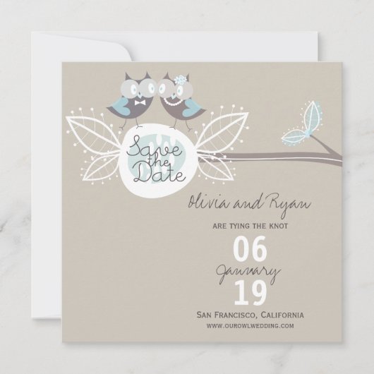 Save the Date Hochzeit von Niedlichen Eulen auf Zw (Vorderseite)