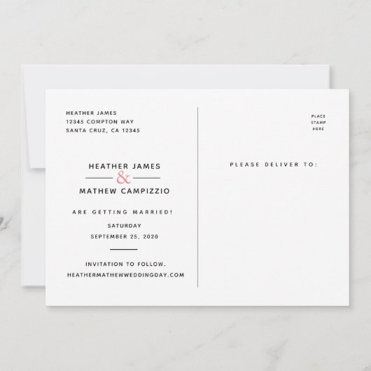 Save the Date Hochzeit von Not leidender Script-Fo Einladung (Rückseite)