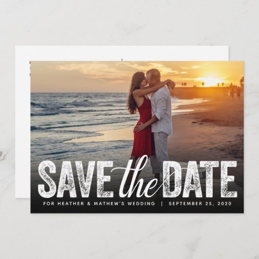 Save the Date Hochzeit von Not leidender Script-Fo Einladung (Vorne/Hinten)