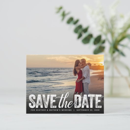Save the Date Hochzeit von Not leidender Script-Fo Postkarte (Stehend Vorderseite)