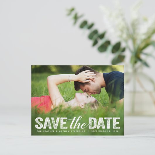 Save the Date Hochzeit von Not leidender Script-Fo Postkarte (Stehend Vorderseite)