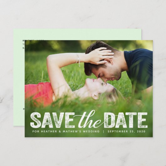 Save the Date Hochzeit von Not leidender Script-Fo Postkarte (Vorne/Hinten)