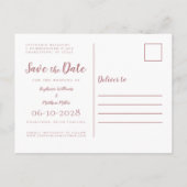 Save the Date Hochzeiten Dusty Rose Einfache Moder Ankündigungspostkarte (Rückseite)