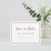 Save the Date Hochzeiten Dusty Rose Einfache Moder Ankündigungspostkarte (Stehend Vorderseite)