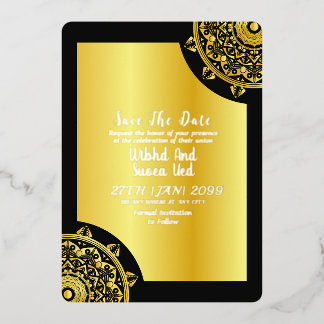 Save the Date Hochzeiten in Gold und Schwarz Folieneinladung