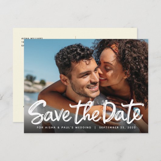 Save the Date Hochzeithandgeschriebene Script-Foto Postkarte (Vorne/Hinten)