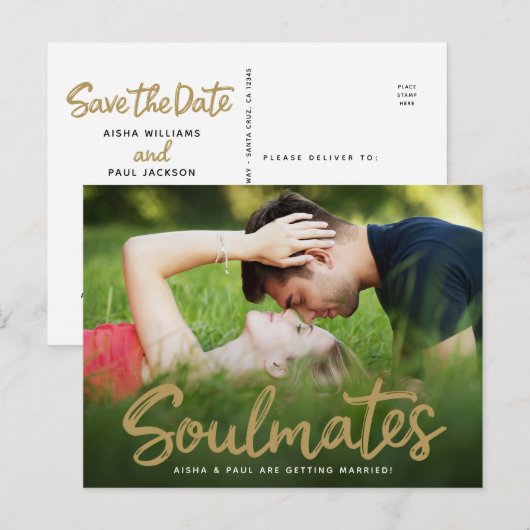 Save the Date Hochzeithandgeschriebene Script-Foto Postkarte (Vorne/Hinten)