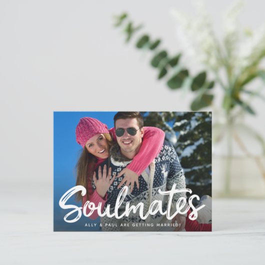 Save the Date Hochzeithandgeschriebene Script-Foto Postkarte (Stehend Vorderseite)