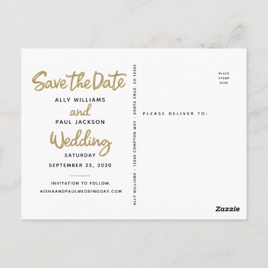 Save the Date Hochzeithandgeschriebene Script-Foto Postkarte (Rückseite)