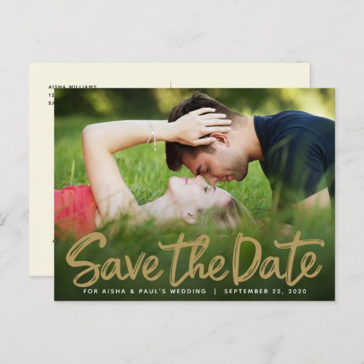 Save the Date Hochzeithandgeschriebene Script-Foto Postkarte (Vorne/Hinten)