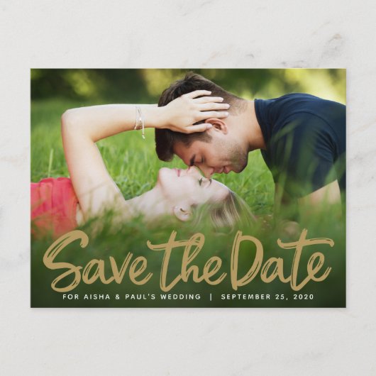Save the Date Hochzeithandgeschriebene Script-Foto Postkarte (Vorderseite)