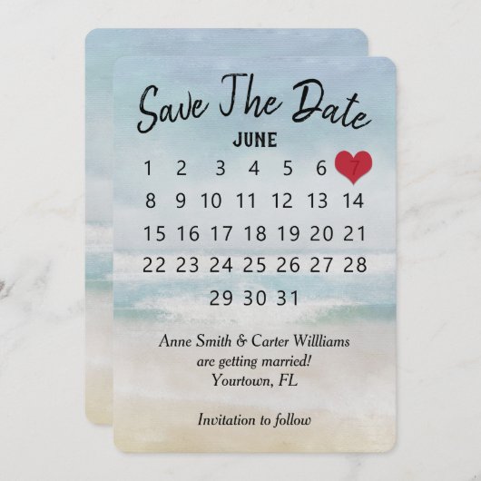 Save the Date Hochzeitkalender Ocean Beach Einladung (Vorne/Hinten)