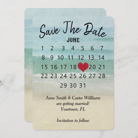 Save the Date Hochzeitkalender Ocean Beach Einladung (Vorne/Hinten)