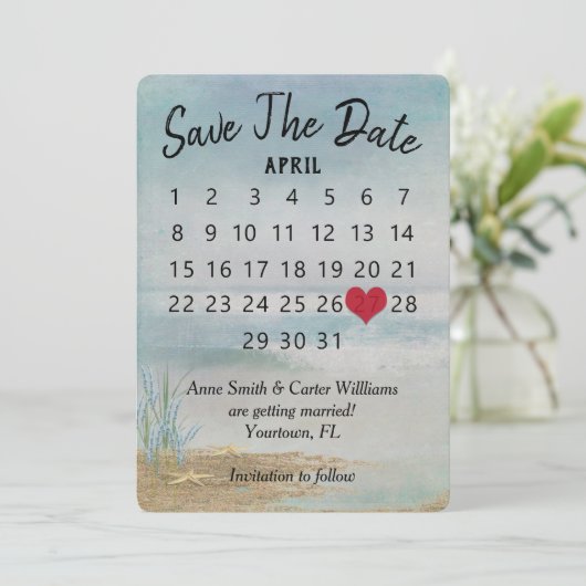 Save the Date Hochzeitkalender Strandfisch Einladung (Stehend Vorderseite)
