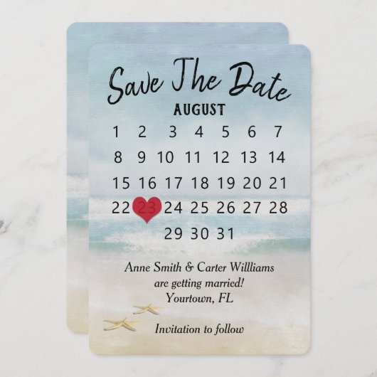 Save the Date Hochzeitkalender Strandfisch Einladung (Vorne/Hinten)