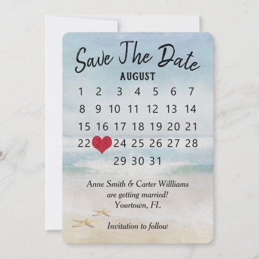 Save the Date Hochzeitkalender Strandfisch Einladung (Vorderseite)