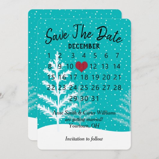 Save the Date Hochzeitkalender Winterschnee Einladung (Vorne/Hinten)