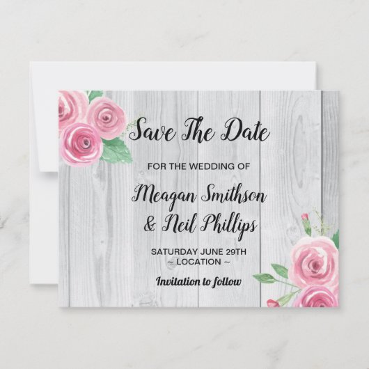 Save the Date Hochzeitkarte Blume Rosa Rosen (Vorderseite)
