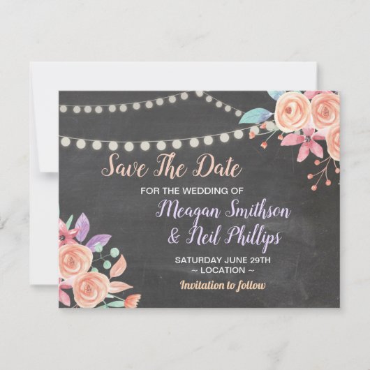 Save the Date Hochzeitkarte Pfirsichhalle Blume (Vorderseite)