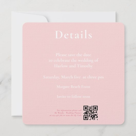 Save the Date Hochzeitkarte Rosa QR-Code (Rückseite)