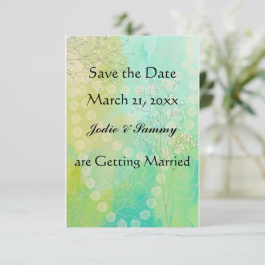 Save the Date Hochzeitsankündigung Aquamarin & grü Einladung (Stehend Vorderseite)