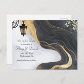 Save the Date Hochzeitsankündigung für Schwarz und Ankündigungspostkarte (Vorne/Hinten)