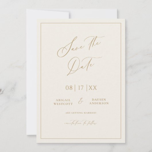 Save the Date Hochzeitsankündigung mit Gold & Crem (Vorderseite)