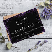 Save the Date Hochzeitschwarzer lila Glitzer