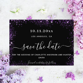 Save the Date Hochzeitschwarzer lila Glitzer