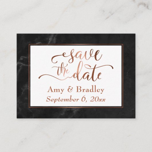 Save the Date/Hochzeitsdetails Kupfer, schwarzer M Visitenkarte (Vorderseite)