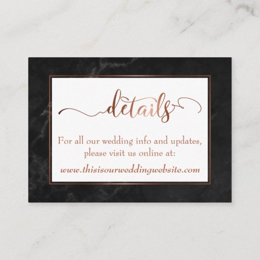 Save the Date/Hochzeitsdetails Kupfer, schwarzer M Visitenkarte (Rückseite)